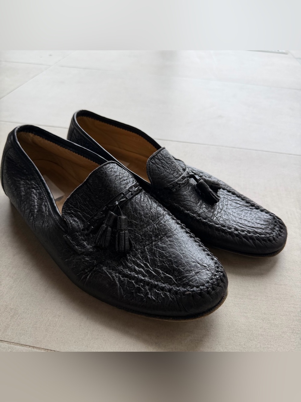 Moreschi Black Leather Tassel Slip-On Loafers